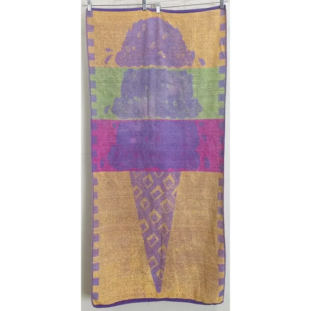 Terrycloth Beach Bath Towel Ice Cream Cone Retro Colorful Vintage Purple Orange